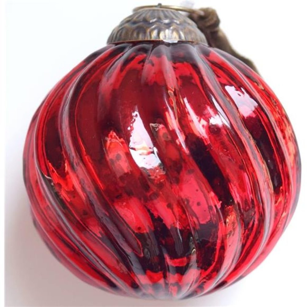 Set of 4 Red Mercury Glass Ornaments (3.15" Classic Twist Ball) Christmas Decor